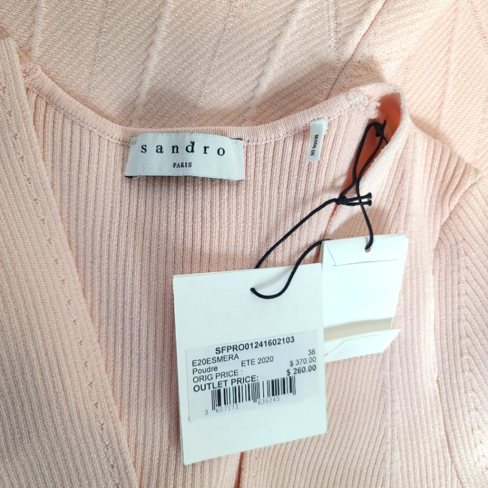 NWT SANDRO Esmera Wrap Effect Knitted Dress In Polaro Pink Size 6 - Picture 7 of 12